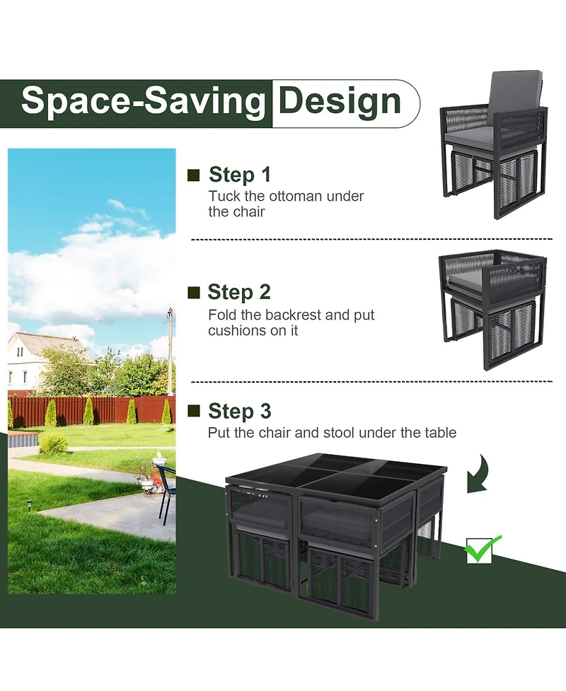 Sugift 9 Piece Patio Dining Set with Cushions for Yard and Garden