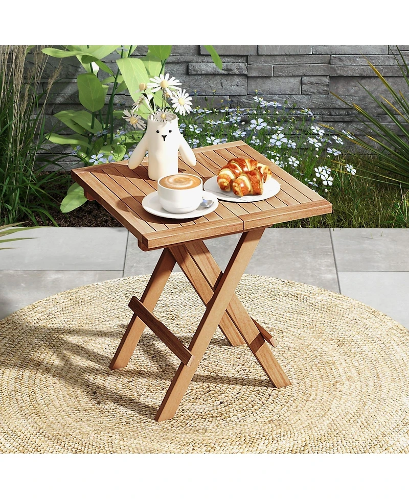 Gymax Patio Folding Side Table w/X-shaped Legs Slatted Tabletop for Backyard Outdoor
