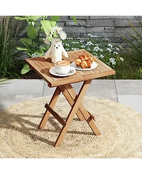 Gymax Patio Folding Side Table w/X-shaped Legs Slatted Tabletop for Backyard Outdoor