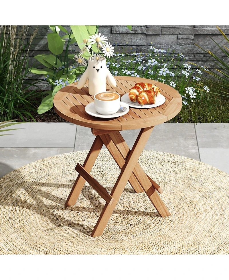 Gymax Patio Folding Side Table w/ X-shaped Legs and Slatted Tabletop for Backyard