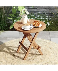 Gymax Patio Folding Side Table w/ X-shaped Legs and Slatted Tabletop for Backyard