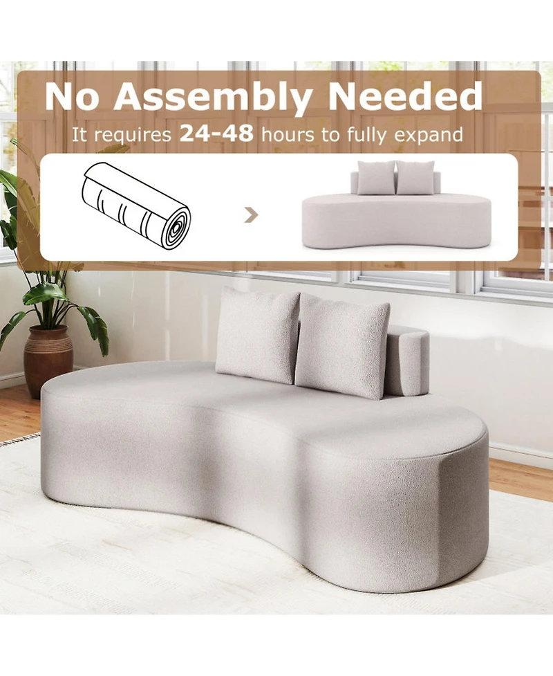 Gouun 78.5 in Curved Upholstered Sofa with 2 Accent Pillows, Seats 3
