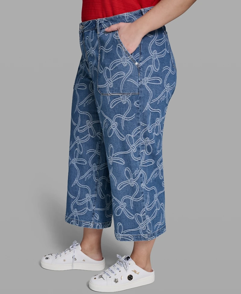 Karl Lagerfeld Paris Plus Mid-Rise Bow-Jacquard Cropped Jeans