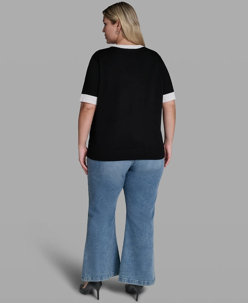 Karl Lagerfeld Paris Plus Pearl Flower-Detail Pull-On Sweater