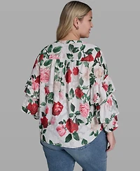 Karl Lagerfeld Paris Plus V-Neck Floral-Print Blouse