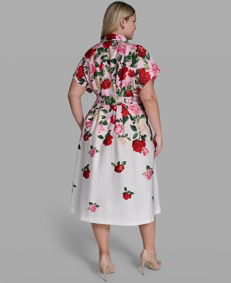 Karl Lagerfeld Paris Plus Floral-Print Midi Collared Dress