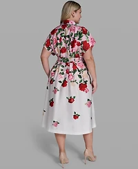 Karl Lagerfeld Paris Plus Floral-Print Midi Collared Dress