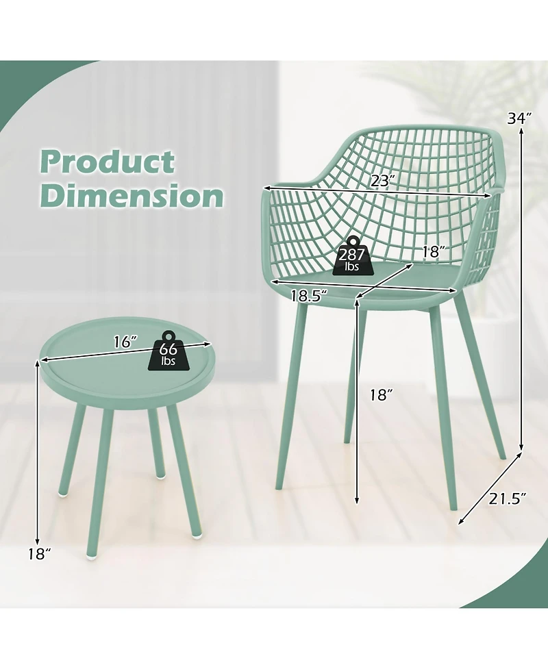 Slickblue 3-Piece Outdoor Patio Chair Set with Pp Seat and Tabletop for Porch