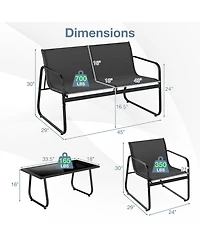 Slickblue Patio Furniture Set, 4-Piece with Fabric Chairs, Loveseat and Glass Coffee Table