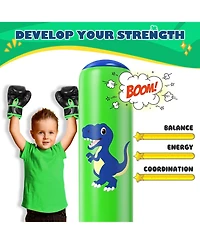 Qpau Inflatable Punching Bag, 48 Inch Stable Inflatable Boxing Bag for 3-6 Kids,Dinosaur Toy and Gifts for Boys and Girls, Kids Boxing Set