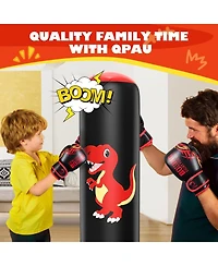 Qpau Inflatable Punching Bag, 48 Inch Stable Inflatable Boxing Bag for 3-6 Kids,Dinosaur Toy and Gifts for Boys and Girls, Kids Boxing Set
