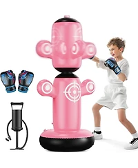 Qpau 360degree(s) Rotatable Punching Bag for Kids, Lager 64” Kids Punching Bag with Gloves, Hand Pump and 6 Targets, Bop Bag Inflatable Punchin