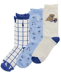 Polo Ralph Lauren Girls' 4-11 Blueberry Dog Socks, 3-Pack