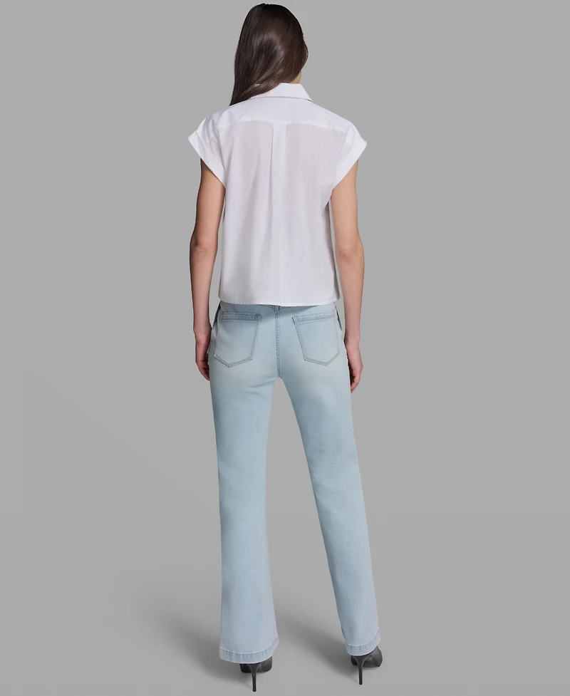 Karl Lagerfeld Paris Petite Bow Scenic Poplin Collared Shirt