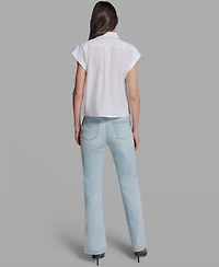 Karl Lagerfeld Paris Petite Bow Scenic Poplin Collared Shirt