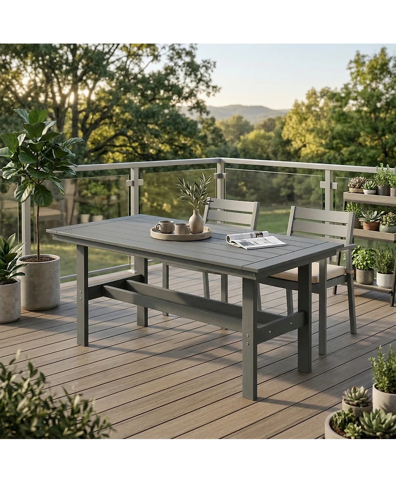 Homsee 71" Hdpe Outdoor Dining Table with Umbrella Hole for 6-8 People,for Courtyards and Terraces
