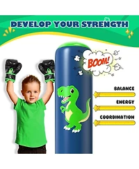 Qpau Inflatable Punching Bag, 48 Inch Stable Inflatable Boxing Bag for 3-6 Kids,Dinosaur Toy and Gifts for Boys and Girls, Kids Boxing Set