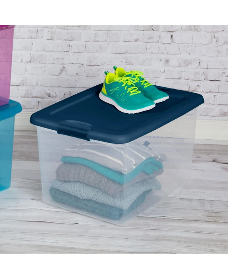 Sterilite 64 Quart Latching Plastic Storage Container Tote, Marine Blue, 12 Pack