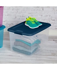 Sterilite 64 Quart Latching Plastic Storage Container Tote, Marine Blue, 12 Pack