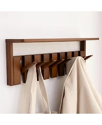 Yigii Wall Mounted Wooden Coat Rack with Shelf Heavy Duty Entryway Organizer Solid Wood Display Storage