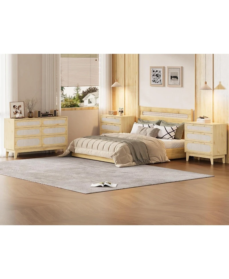 gaomon Modern Rattan 3 Drawer Dresser, Sturdy Wood Chest, Spacious Storage for Hallway, Closet, Bedroom