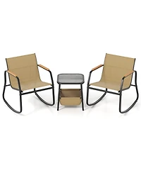 Slickblue 3 Piece Rocking Bistro Chairs and Side Table Set with Storage Bag