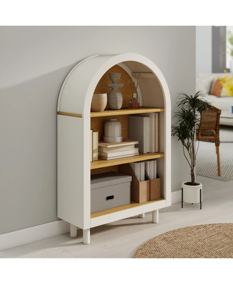 Flynama Arched Top 3 Tier Wooden Storage Bookcase Woodgrain For Living Room Bedroom
