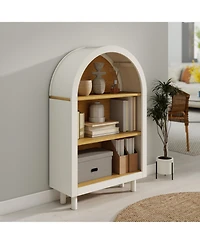 Flynama Arched Top 3 Tier Wooden Storage Bookcase Woodgrain For Living Room Bedroom