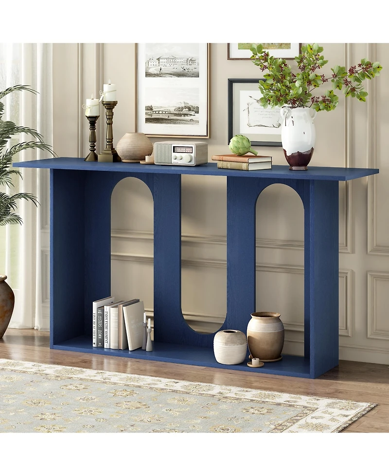 Flynama Modern Curved Ash Veneer Console Table With Shelf For Entryway Hallway Living Room