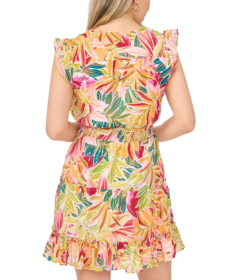Msk Petite Smocked Waist V-Neck Tiered Dress