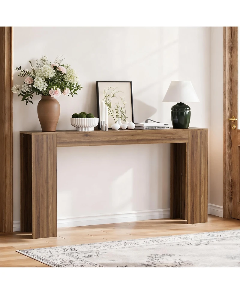 Flynama 62.99in Extra Long Farmhouse Entryway Table Narrow Sofa Table Walnut