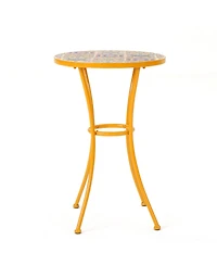 Clihome Outdoor Side Table with Tile Mosaic Table Top and Metal Legs
