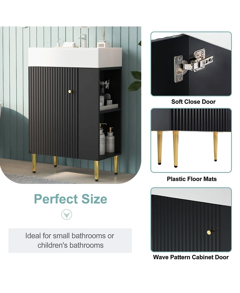 Casainc 21.6" Bathroom Vanity with Ceramic Sink, Bathroom Storage Cabinet with Right Side Storage