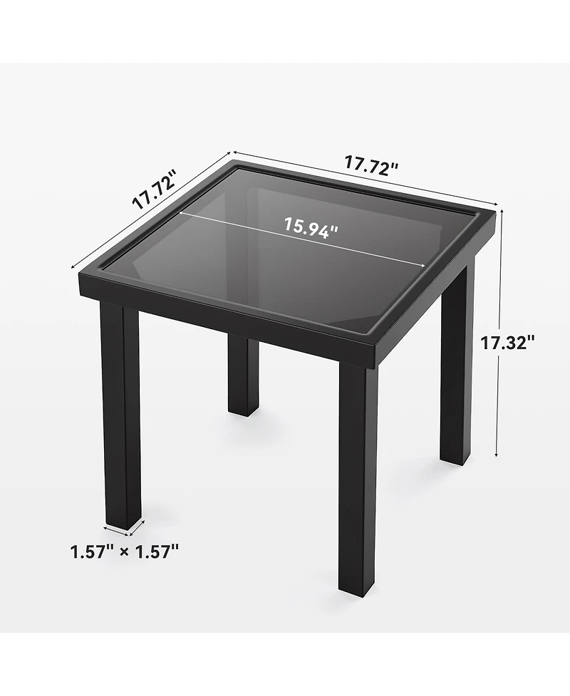 Tribesigns Outdoor Square End Table, Patio Side Table with Water-Resistant Glass Top, Metal Frame Accent Table for Balcony, Garden, Porch