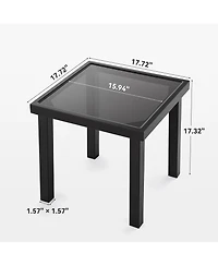 Tribesigns Outdoor Square End Table, Patio Side Table with Water-Resistant Glass Top, Metal Frame Accent Table for Balcony, Garden, Porch