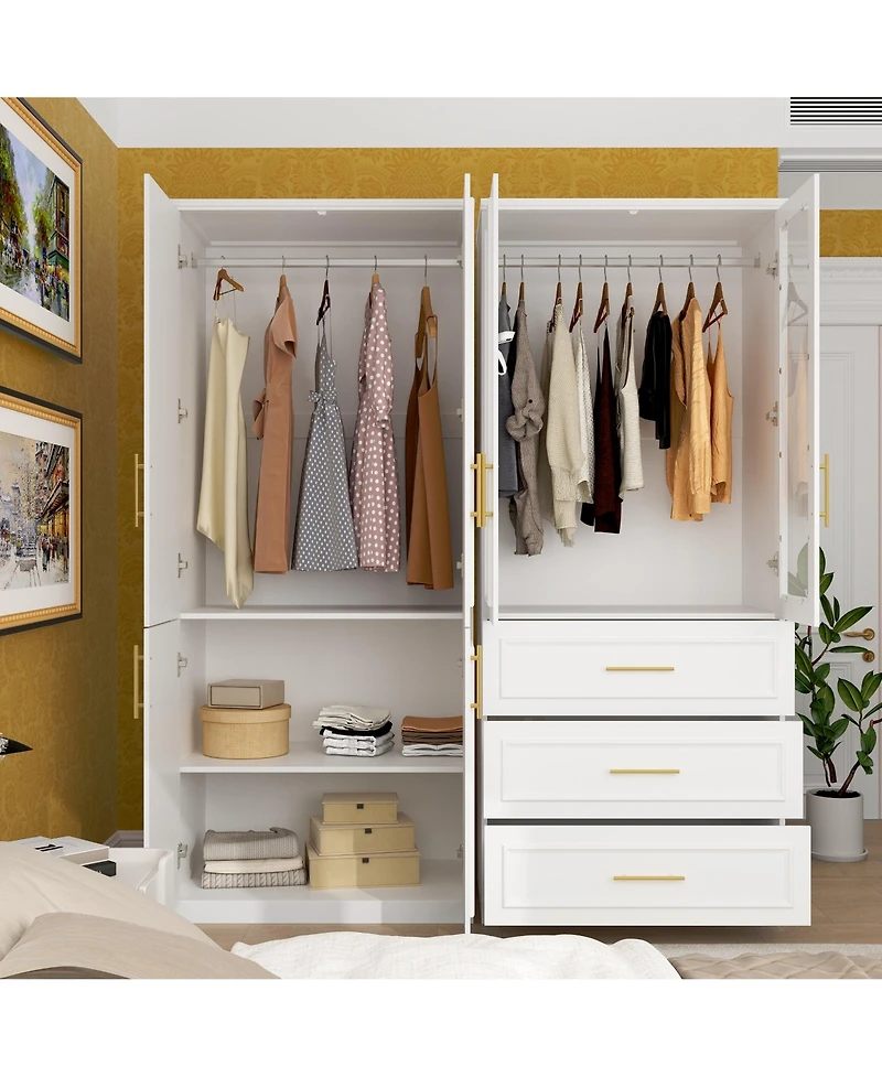 Homsee 6-Door Big Armoires with 2 Hanging Rods, 3-Drawers, Shelves