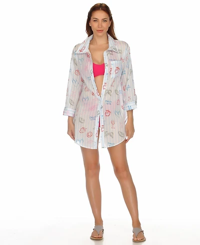 Raviya Women's Printed Button-Down Swim Cover Up Shirt