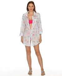 Raviya Women's Printed Button-Down Swim Cover Up Shirt