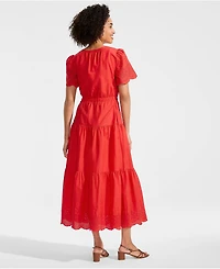 Lands' End Women's Tiered Cotton Poplin Eyelet Maxi Dress