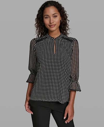 Karl Lagerfeld Paris Women's Front Keyhole Woven Top