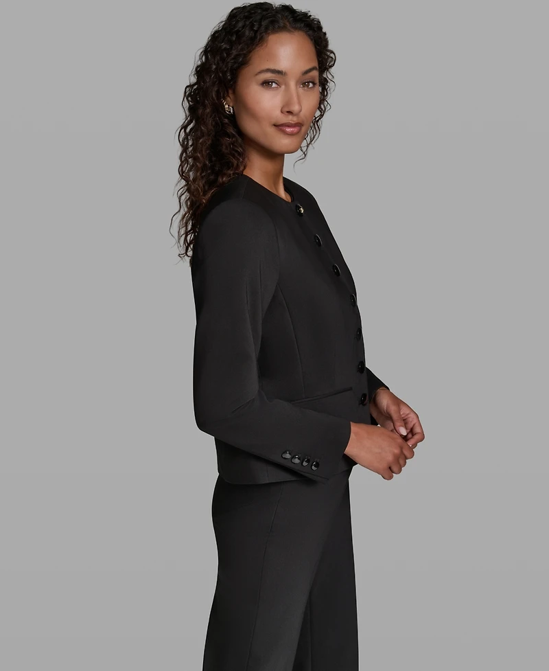 Karl Lagerfeld Paris Women's Round Neck Cropped Jacket