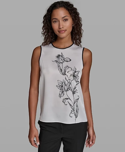 Karl Lagerfeld Paris Women's Woven Crew Neck Top