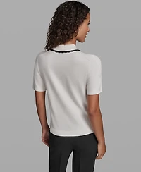 Karl Lagerfeld Paris Women's Short-Sleeve Collared Sweater