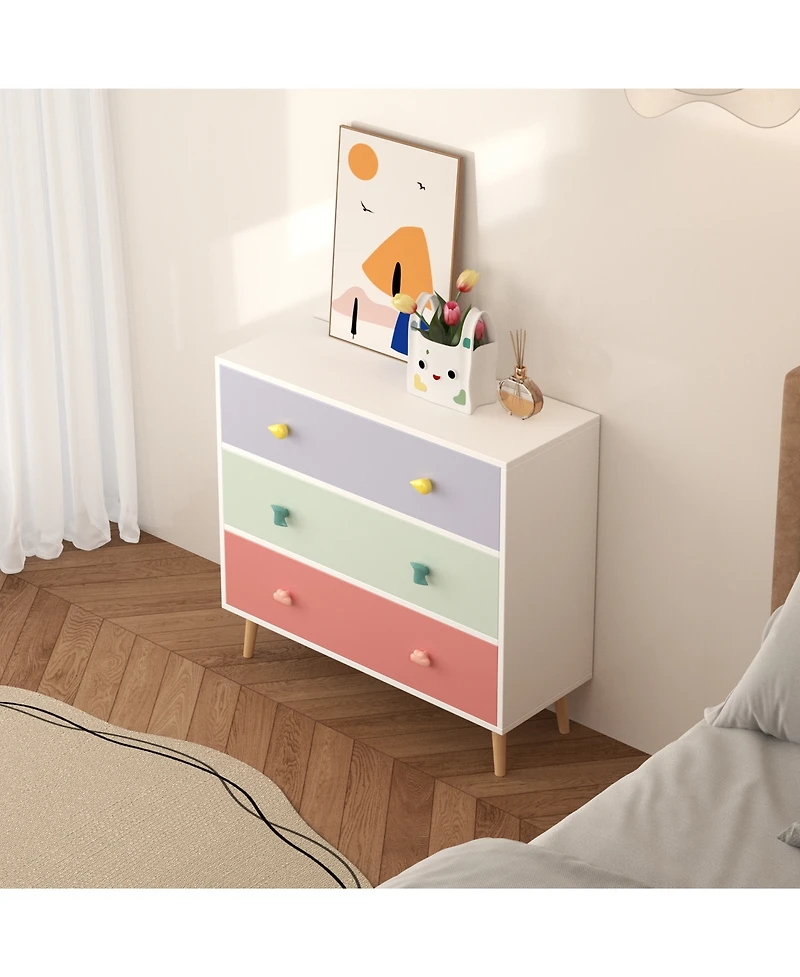 sumyeg Kids 3 Drawer Dresser Baby Nightstand Storage Cabinet