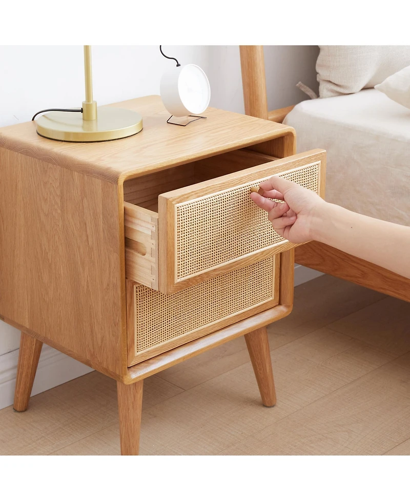 sumyeg Nordic Modern Solid Wood Nightstand Simple Bedside Cabinet Storage
