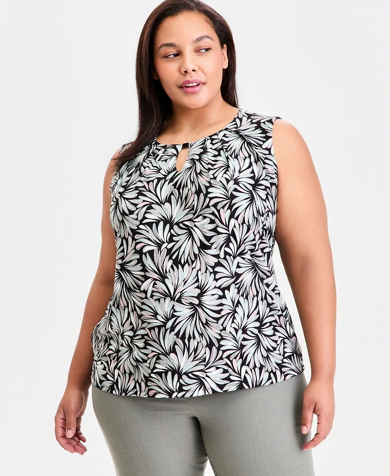Kasper Plus Keyhole-Neck Sleeveless Knit Top