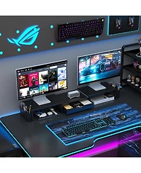 Gnuadz Dual Monitor Stand Riser Desk Organizer Drawer 2 Pen Holders Shelf