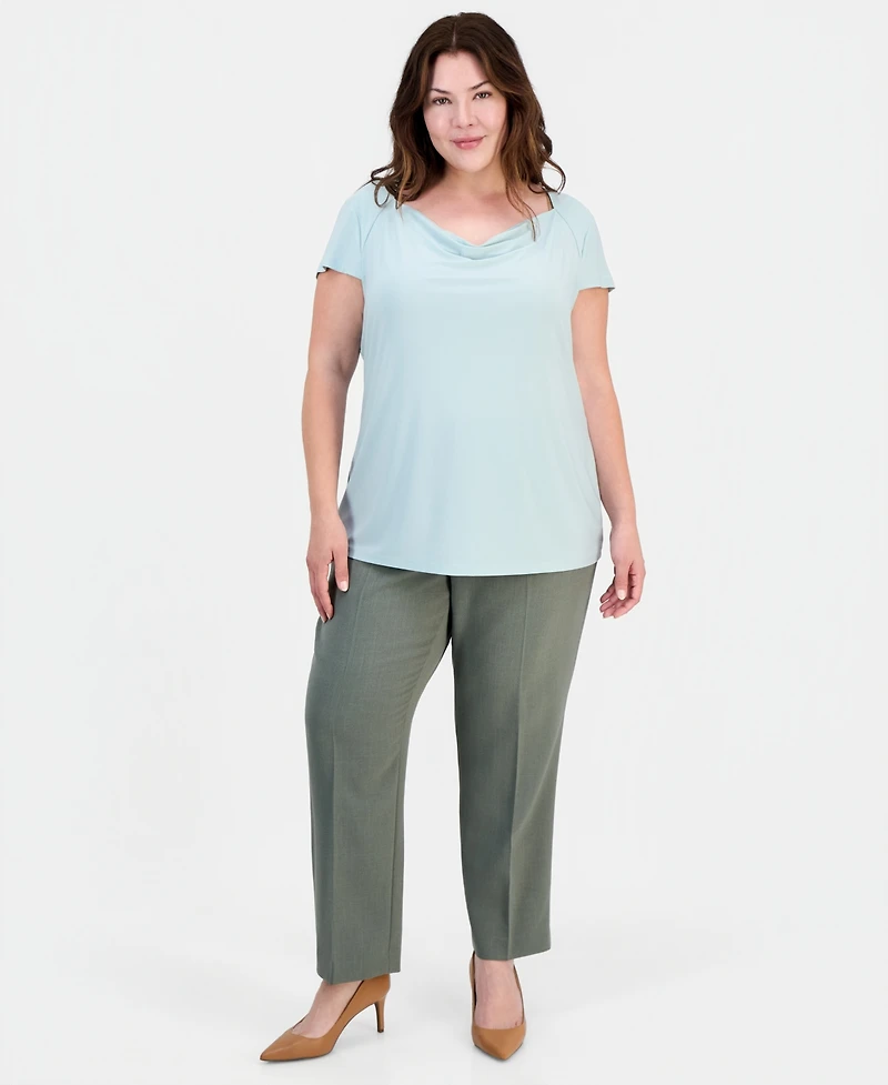 Kasper Plus Cowlneck Cap-Sleeve Top