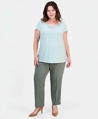 Kasper Plus Cowlneck Cap-Sleeve Top