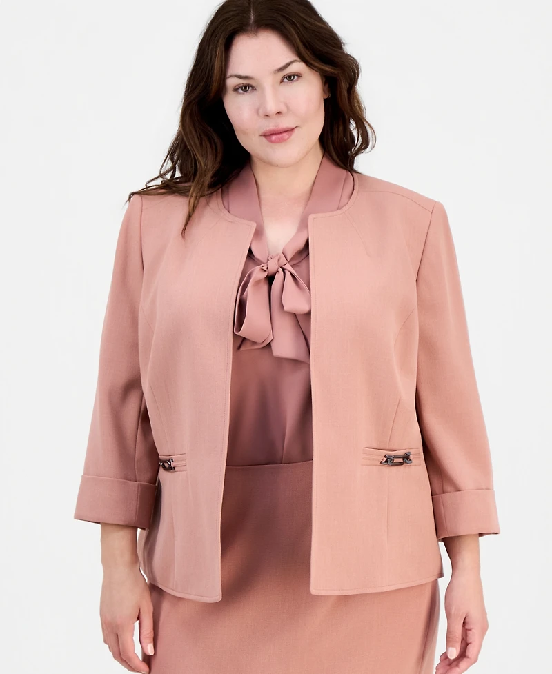 Kasper Plus 3/4-Sleeve Open-Front Blazer